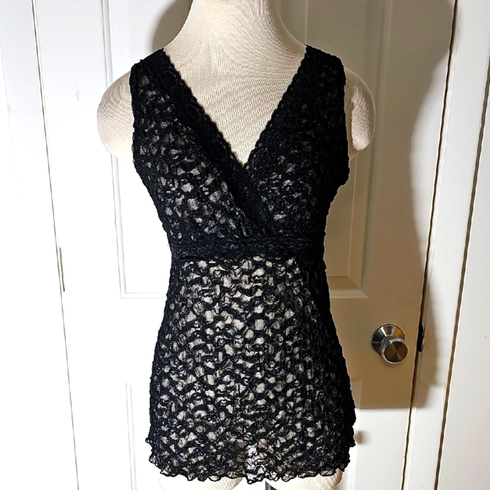 Black Lace Sleeveless Top By INC size Small. Y2k Fairy Babydoll.